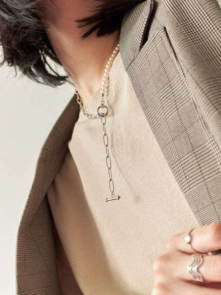 パール&チェーンミックスネックレス(シルバー)|Samansa Mos2 blue(サマンサモスモス ブルー)通販