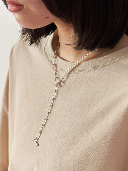 パール&チェーンミックスネックレス(シルバー)|Samansa Mos2 blue(サマンサモスモス ブルー)通販