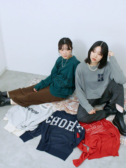 アソートロゴジャガードニットプルオーバー(オフホワイト/レッド/グリーン/ネイビー/TOPグレー)|Samansa Mos2 blue(サマンサモスモス ブルー)通販