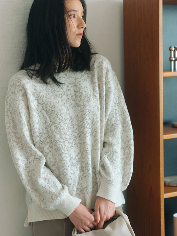 微起毛花ジャガードニットプルオーバー(チャコールグレー/ダークオレンジ/キナリ)|Samansa Mos2 blue(サマンサモスモス ブルー)通販