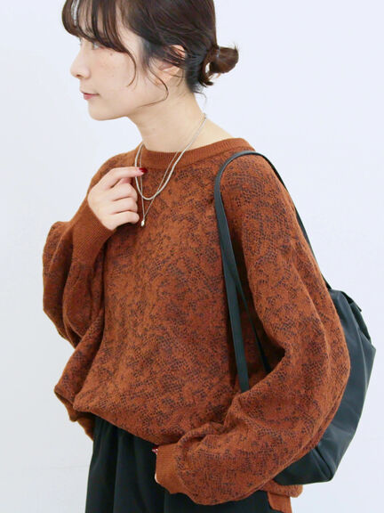 微起毛花ジャガードニットプルオーバー(チャコールグレー/ダークオレンジ/キナリ)|Samansa Mos2 blue(サマンサモスモス ブルー)通販