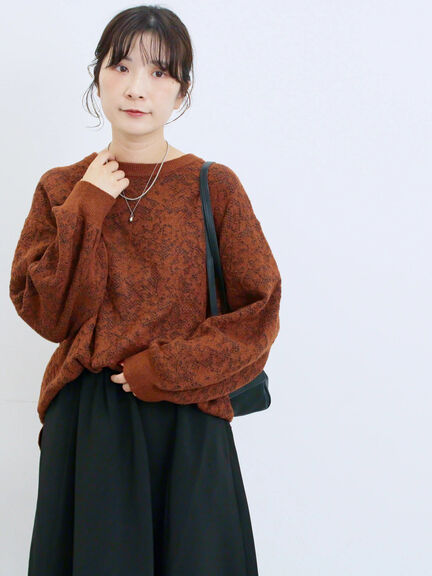 微起毛花ジャガードニットプルオーバー(チャコールグレー/ダークオレンジ/キナリ)|Samansa Mos2 blue(サマンサモスモス ブルー)通販