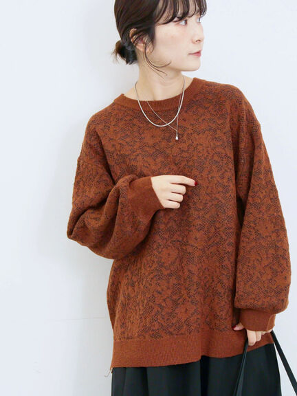 微起毛花ジャガードニットプルオーバー(チャコールグレー/ダークオレンジ/キナリ)|Samansa Mos2 blue(サマンサモスモス ブルー)通販