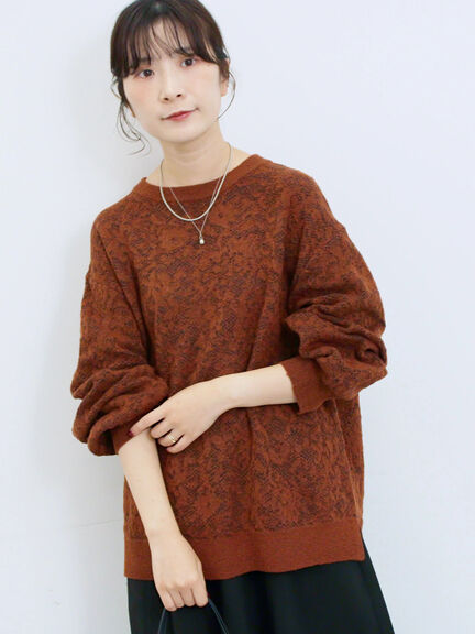 微起毛花ジャガードニットプルオーバー(チャコールグレー/ダークオレンジ/キナリ)|Samansa Mos2 blue(サマンサモスモス ブルー)通販