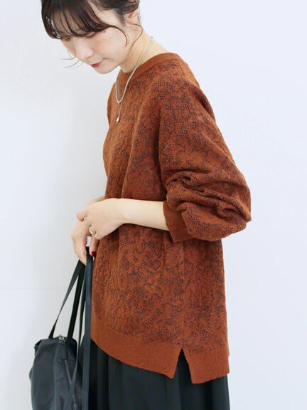 微起毛花ジャガードニットプルオーバー(チャコールグレー/ダークオレンジ/キナリ)|Samansa Mos2 blue(サマンサモスモス ブルー)通販