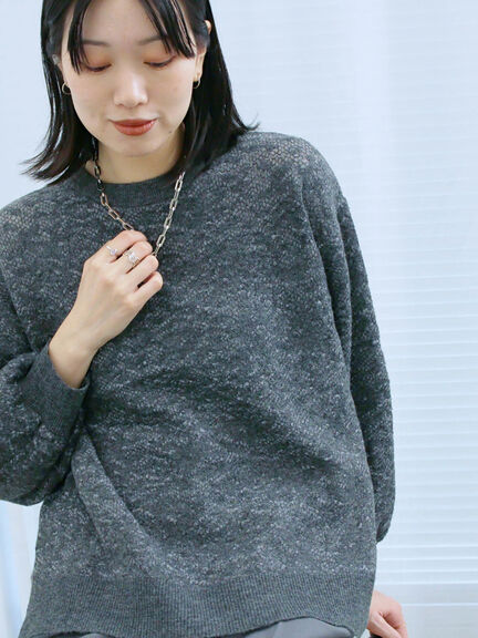 微起毛花ジャガードニットプルオーバー(チャコールグレー/ダークオレンジ/キナリ)|Samansa Mos2 blue(サマンサモスモス ブルー)通販