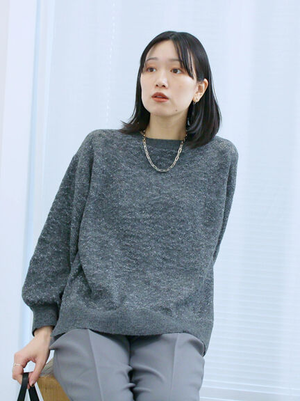 微起毛花ジャガードニットプルオーバー(チャコールグレー/ダークオレンジ/キナリ)|Samansa Mos2 blue(サマンサモスモス ブルー)通販