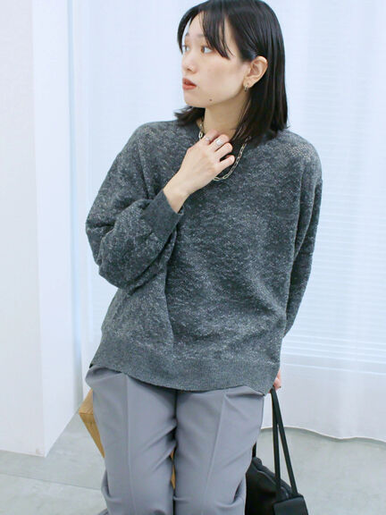 微起毛花ジャガードニットプルオーバー(チャコールグレー/ダークオレンジ/キナリ)|Samansa Mos2 blue(サマンサモスモス ブルー)通販