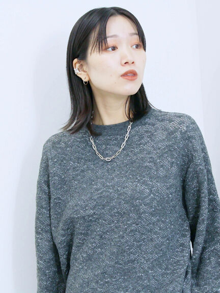 微起毛花ジャガードニットプルオーバー(チャコールグレー/ダークオレンジ/キナリ)|Samansa Mos2 blue(サマンサモスモス ブルー)通販