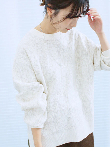 微起毛花ジャガードニットプルオーバー(チャコールグレー/ダークオレンジ/キナリ)|Samansa Mos2 blue(サマンサモスモス ブルー)通販