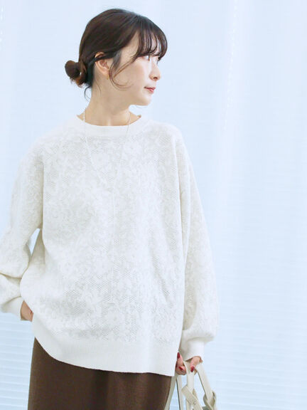 微起毛花ジャガードニットプルオーバー(チャコールグレー/ダークオレンジ/キナリ)|Samansa Mos2 blue(サマンサモスモス ブルー)通販