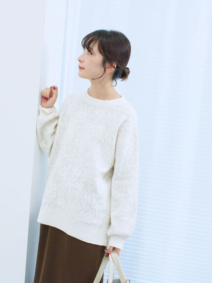 微起毛花ジャガードニットプルオーバー(チャコールグレー/ダークオレンジ/キナリ)|Samansa Mos2 blue(サマンサモスモス ブルー)通販