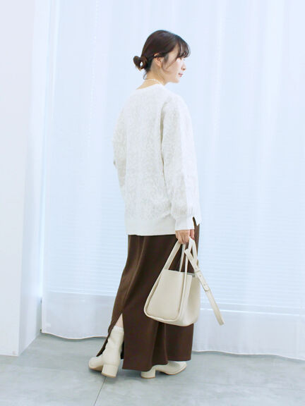 微起毛花ジャガードニットプルオーバー(チャコールグレー/ダークオレンジ/キナリ)|Samansa Mos2 blue(サマンサモスモス ブルー)通販