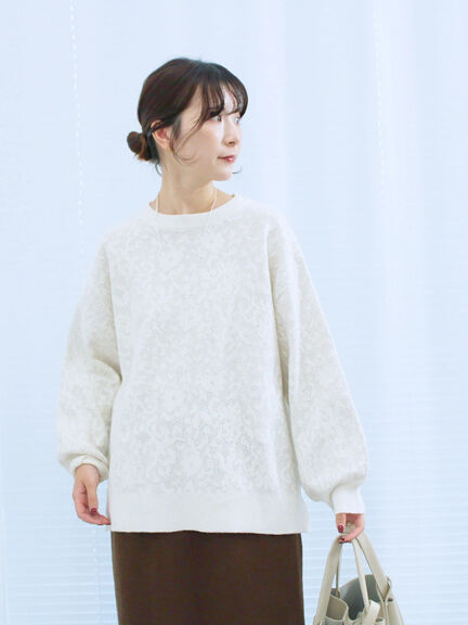 微起毛花ジャガードニットプルオーバー(チャコールグレー/ダークオレンジ/キナリ)|Samansa Mos2 blue(サマンサモスモス ブルー)通販