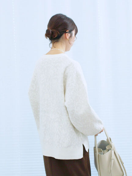 微起毛花ジャガードニットプルオーバー(チャコールグレー/ダークオレンジ/キナリ)|Samansa Mos2 blue(サマンサモスモス ブルー)通販