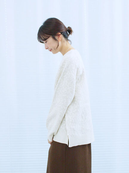 微起毛花ジャガードニットプルオーバー(チャコールグレー/ダークオレンジ/キナリ)|Samansa Mos2 blue(サマンサモスモス ブルー)通販