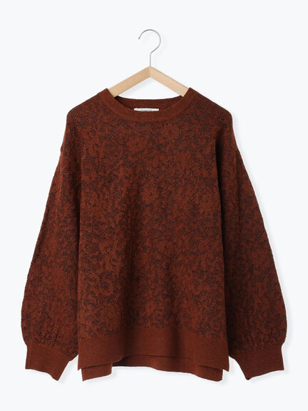 微起毛花ジャガードニットプルオーバー(チャコールグレー/ダークオレンジ/キナリ)|Samansa Mos2 blue(サマンサモスモス ブルー)通販