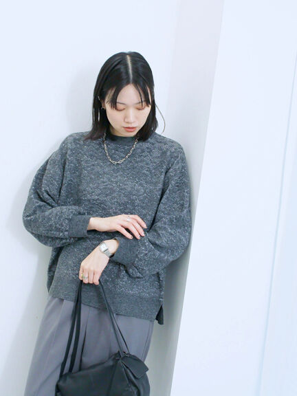 微起毛花ジャガードニットプルオーバー(チャコールグレー/ダークオレンジ/キナリ)|Samansa Mos2 blue(サマンサモスモス ブルー)通販