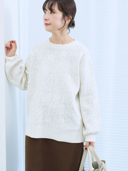 微起毛花ジャガードニットプルオーバー(チャコールグレー/ダークオレンジ/キナリ)|Samansa Mos2 blue(サマンサモスモス ブルー)通販