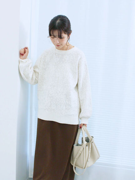 微起毛花ジャガードニットプルオーバー(チャコールグレー/ダークオレンジ/キナリ)|Samansa Mos2 blue(サマンサモスモス ブルー)通販