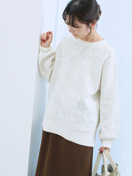 微起毛花ジャガードニットプルオーバー(チャコールグレー/ダークオレンジ/キナリ)|Samansa Mos2 blue(サマンサモスモス ブルー)通販