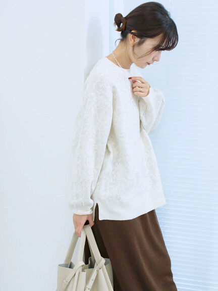 微起毛花ジャガードニットプルオーバー(チャコールグレー/ダークオレンジ/キナリ)|Samansa Mos2 blue(サマンサモスモス ブルー)通販