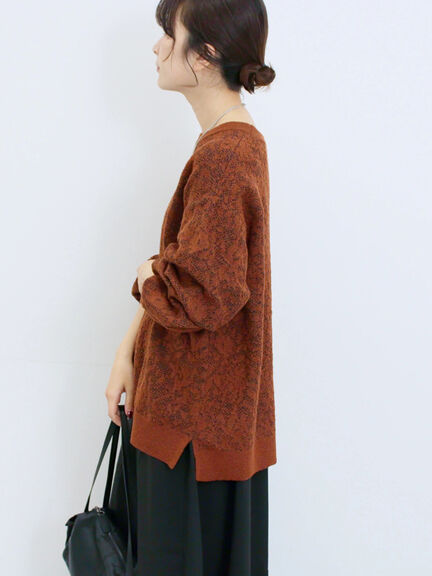 微起毛花ジャガードニットプルオーバー(チャコールグレー/ダークオレンジ/キナリ)|Samansa Mos2 blue(サマンサモスモス ブルー)通販