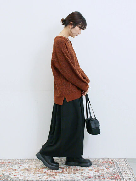 微起毛花ジャガードニットプルオーバー(チャコールグレー/ダークオレンジ/キナリ)|Samansa Mos2 blue(サマンサモスモス ブルー)通販