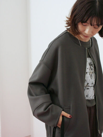 ダンボールクルーネックジャケット(チャコールグレー/ライトベージュ/ブラウン)|Samansa Mos2 blue(サマンサモスモス ブルー)通販