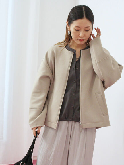 ダンボールクルーネックジャケット(チャコールグレー/ライトベージュ/ブラウン)|Samansa Mos2 blue(サマンサモスモス ブルー)通販