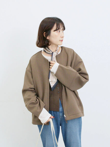 ダンボールクルーネックジャケット(チャコールグレー/ライトベージュ/ブラウン)|Samansa Mos2 blue(サマンサモスモス ブルー)通販