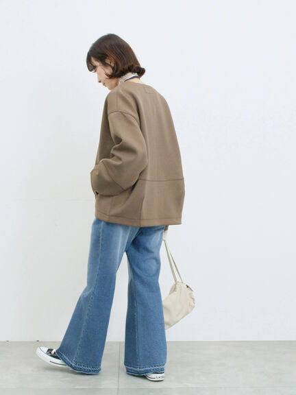 ダンボールクルーネックジャケット(チャコールグレー/ライトベージュ/ブラウン)|Samansa Mos2 blue(サマンサモスモス ブルー)通販