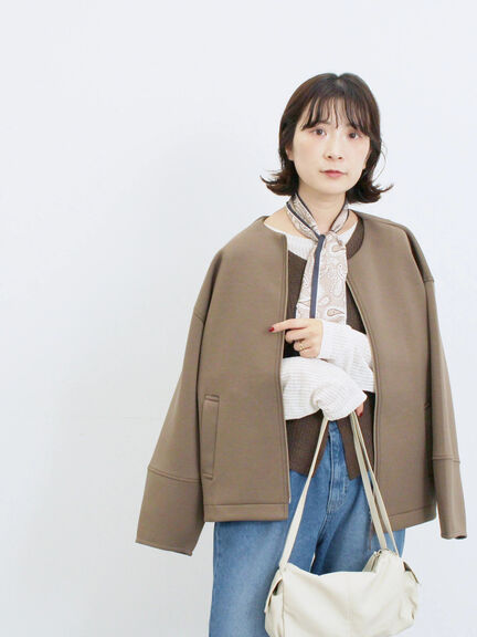 ダンボールクルーネックジャケット(チャコールグレー/ライトベージュ/ブラウン)|Samansa Mos2 blue(サマンサモスモス ブルー)通販