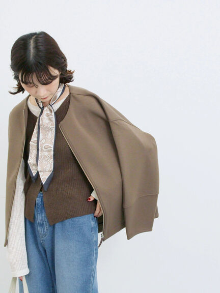 ダンボールクルーネックジャケット(チャコールグレー/ライトベージュ/ブラウン)|Samansa Mos2 blue(サマンサモスモス ブルー)通販