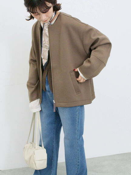 ダンボールクルーネックジャケット(チャコールグレー/ライトベージュ/ブラウン)|Samansa Mos2 blue(サマンサモスモス ブルー)通販