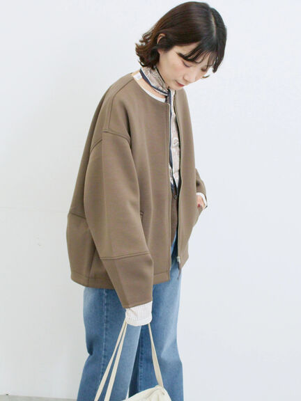 ダンボールクルーネックジャケット(チャコールグレー/ライトベージュ/ブラウン)|Samansa Mos2 blue(サマンサモスモス ブルー)通販