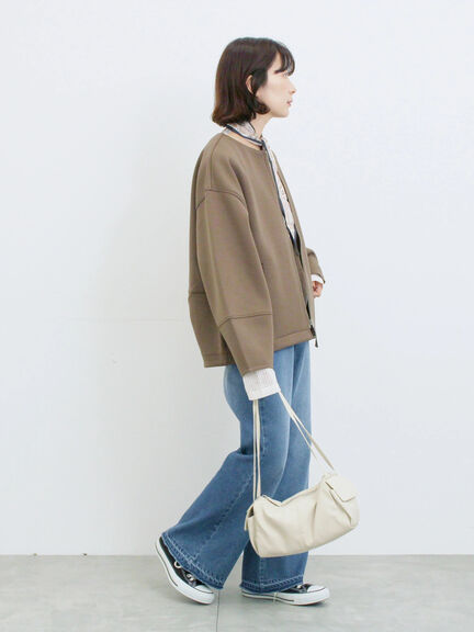 ダンボールクルーネックジャケット(チャコールグレー/ライトベージュ/ブラウン)|Samansa Mos2 blue(サマンサモスモス ブルー)通販