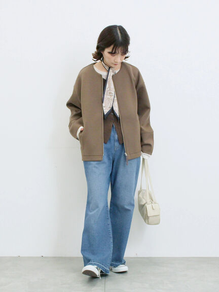 ダンボールクルーネックジャケット(チャコールグレー/ライトベージュ/ブラウン)|Samansa Mos2 blue(サマンサモスモス ブルー)通販