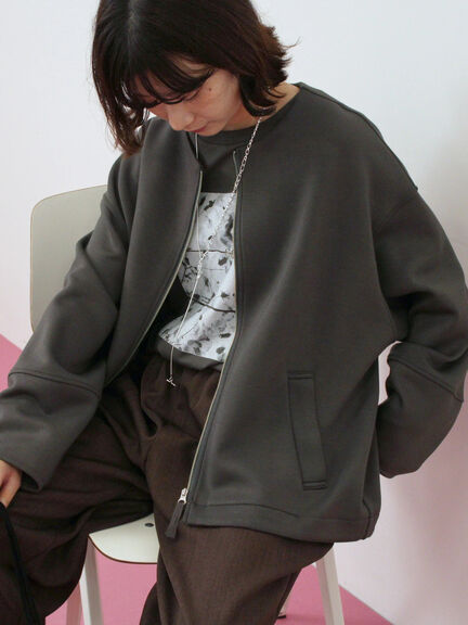 ダンボールクルーネックジャケット(チャコールグレー/ライトベージュ/ブラウン)|Samansa Mos2 blue(サマンサモスモス ブルー)通販