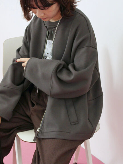 ダンボールクルーネックジャケット(チャコールグレー/ライトベージュ/ブラウン)|Samansa Mos2 blue(サマンサモスモス ブルー)通販