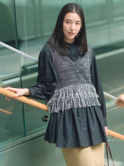 フリンジニットベスト(ブラック/モカ/キナリ)|Samansa Mos2 blue(サマンサモスモス ブルー)通販