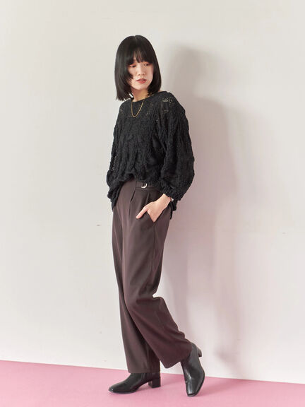 【イージーケア】サイドタブストレートパンツ(ブラック/ベージュ/ブラウン)|Samansa Mos2 blue(サマンサモスモス ブルー)通販