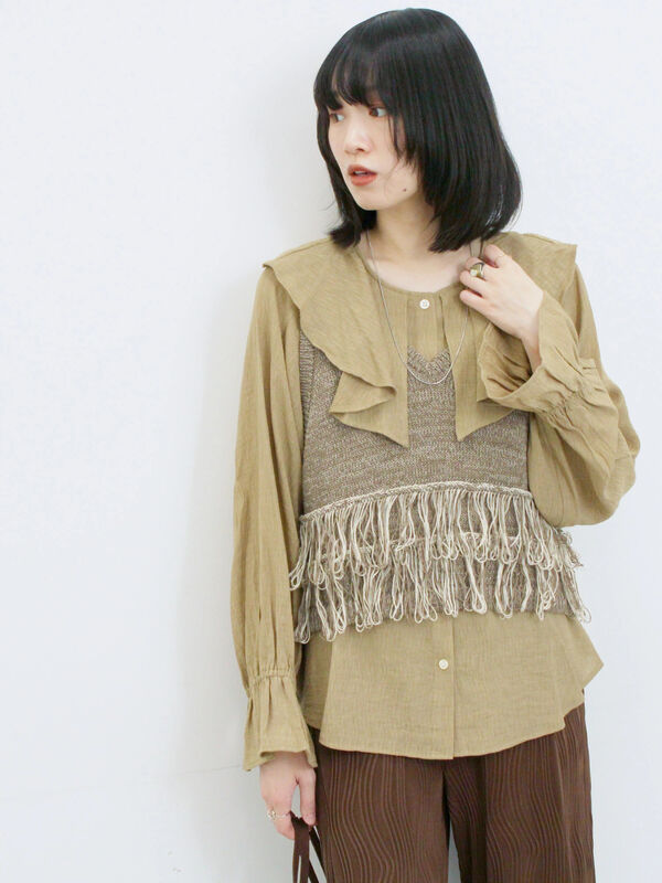 ラッフルカラーブラウス(ベージュ)|Samansa Mos2 blue(サマンサモスモス ブルー)通販