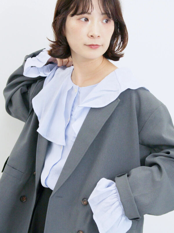 ラッフルカラーブラウス(サックスブルー)|Samansa Mos2 blue(サマンサモスモス ブルー)通販