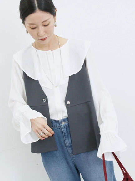 ラッフルカラーブラウス(オフホワイト/ベージュ/サックスブルー)|Samansa Mos2 blue(サマンサモスモス ブルー)通販