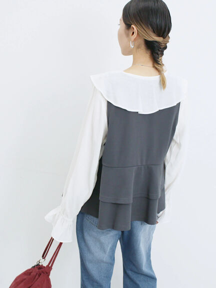 ラッフルカラーブラウス(オフホワイト/ベージュ/サックスブルー)|Samansa Mos2 blue(サマンサモスモス ブルー)通販