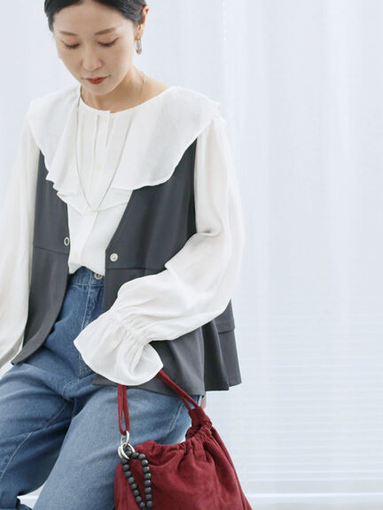 ラッフルカラーブラウス(オフホワイト/ベージュ/サックスブルー)|Samansa Mos2 blue(サマンサモスモス ブルー)通販