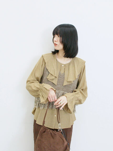 ラッフルカラーブラウス(オフホワイト/ベージュ/サックスブルー)|Samansa Mos2 blue(サマンサモスモス ブルー)通販