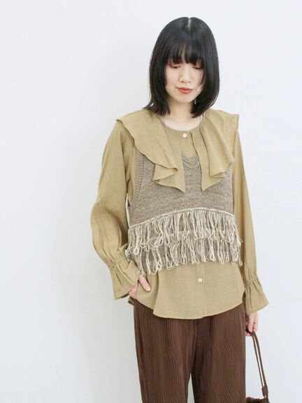 ラッフルカラーブラウス(オフホワイト/ベージュ/サックスブルー)|Samansa Mos2 blue(サマンサモスモス ブルー)通販