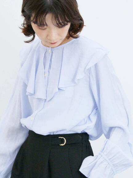 ラッフルカラーブラウス(オフホワイト/ベージュ/サックスブルー)|Samansa Mos2 blue(サマンサモスモス ブルー)通販